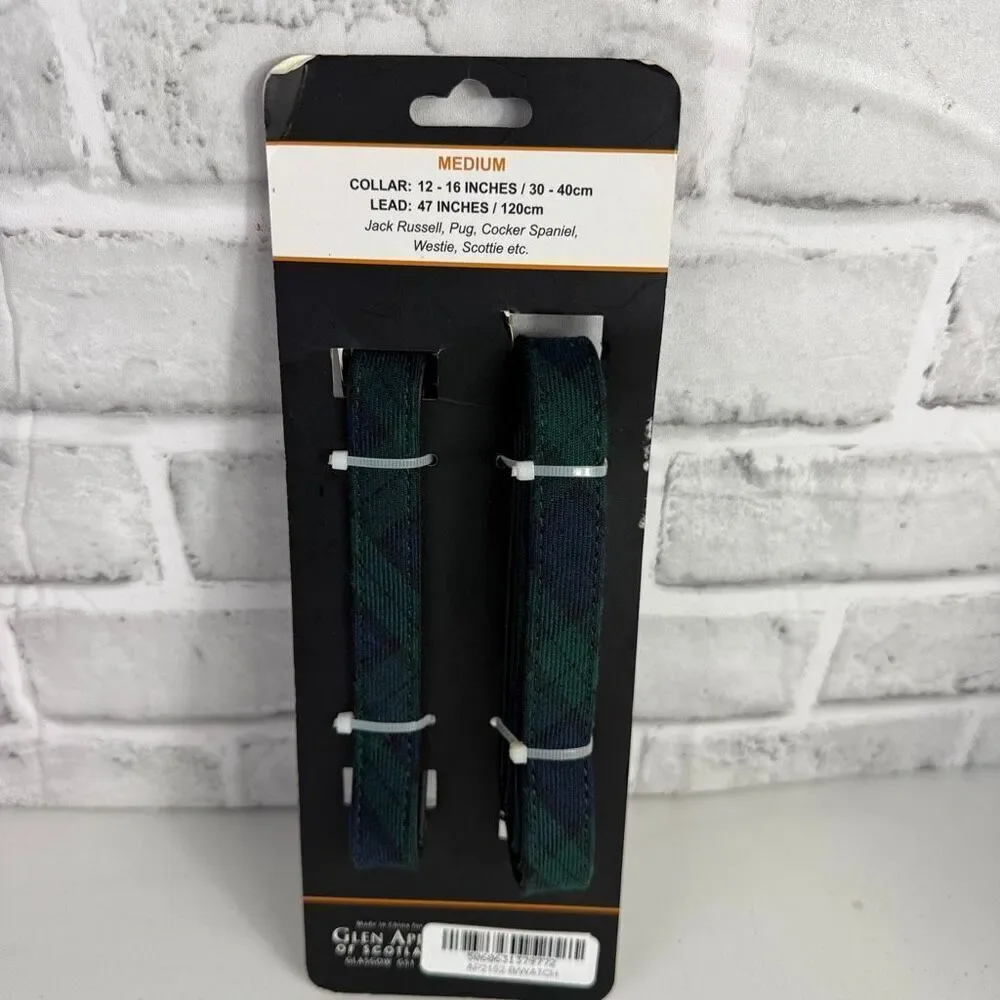 Glen Appin Green Blue Tartan Dog Collar & Lead Set NWT Size M